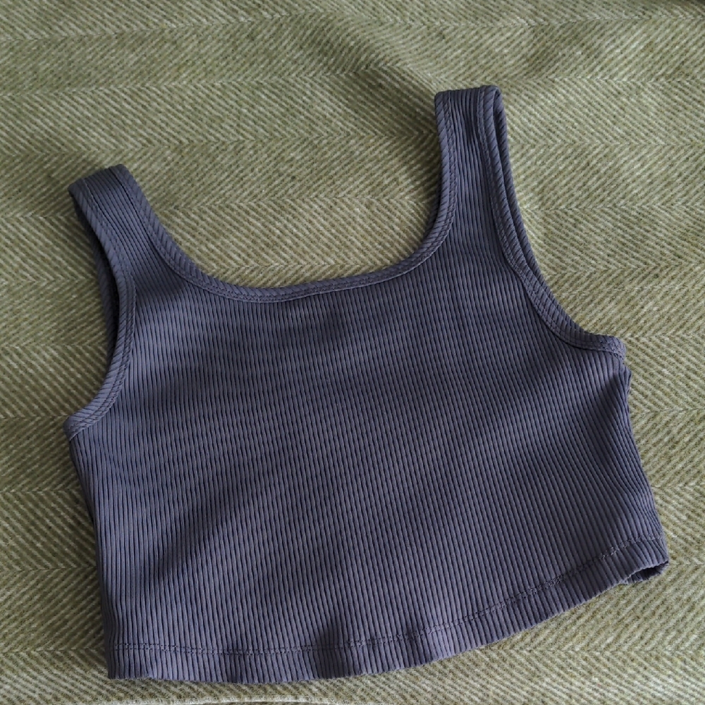 Daub + Design Armour Grey Ribbed Crawford Bra, Reversible Crop Tank Top Sz Large